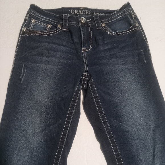 Grace In LA Women's Easy Fit Embellished Sequined Jeans Size 27 - Picture 2 of 8